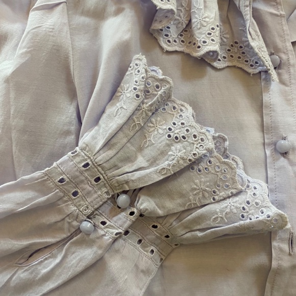 J Crew Long Sleeve Embroidered Ruffle-Collar Button Down Shirt with Eyelet - Picture 7 of 9